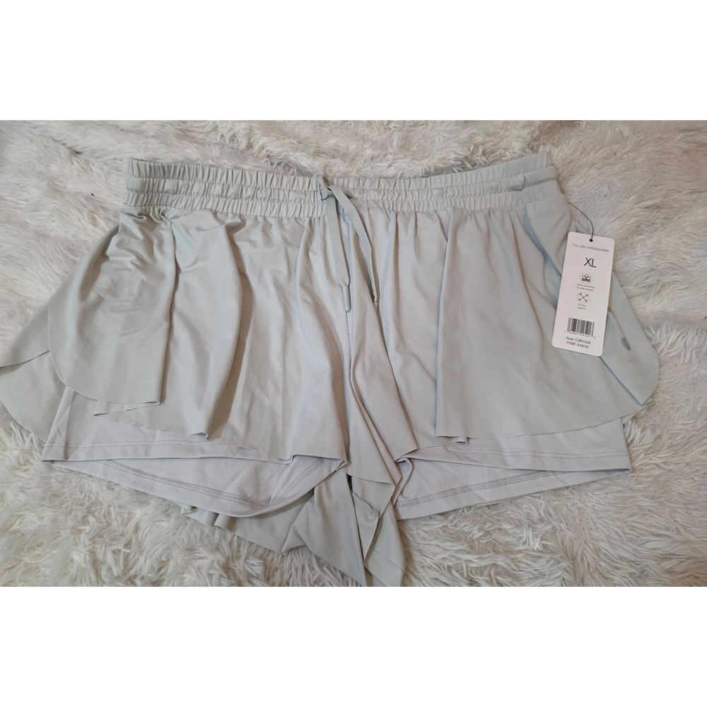 Green Tea 2-in-1 Flowy Butterfly Running Shorts Light Gray XL NWT
